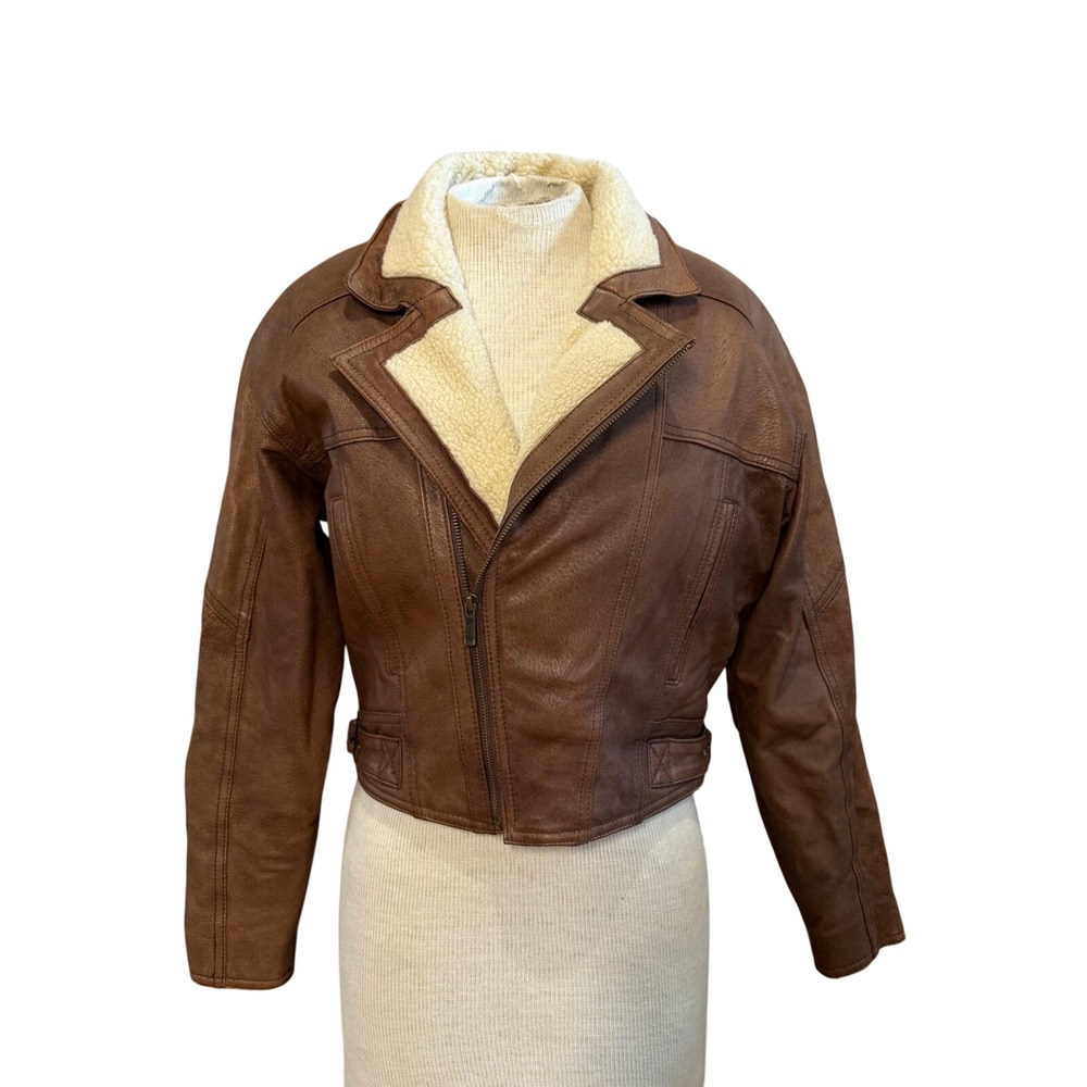 Vintage Adventure Bound Wilsons Leather Jacket Brown Fx Shearling Aviator Moto S